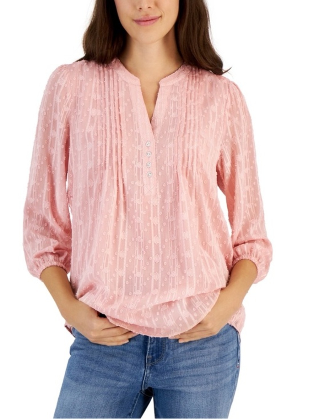 Tommy Hilfiger Pink Pintuck Henley Blouse Women 1X Casual Office Lightweight